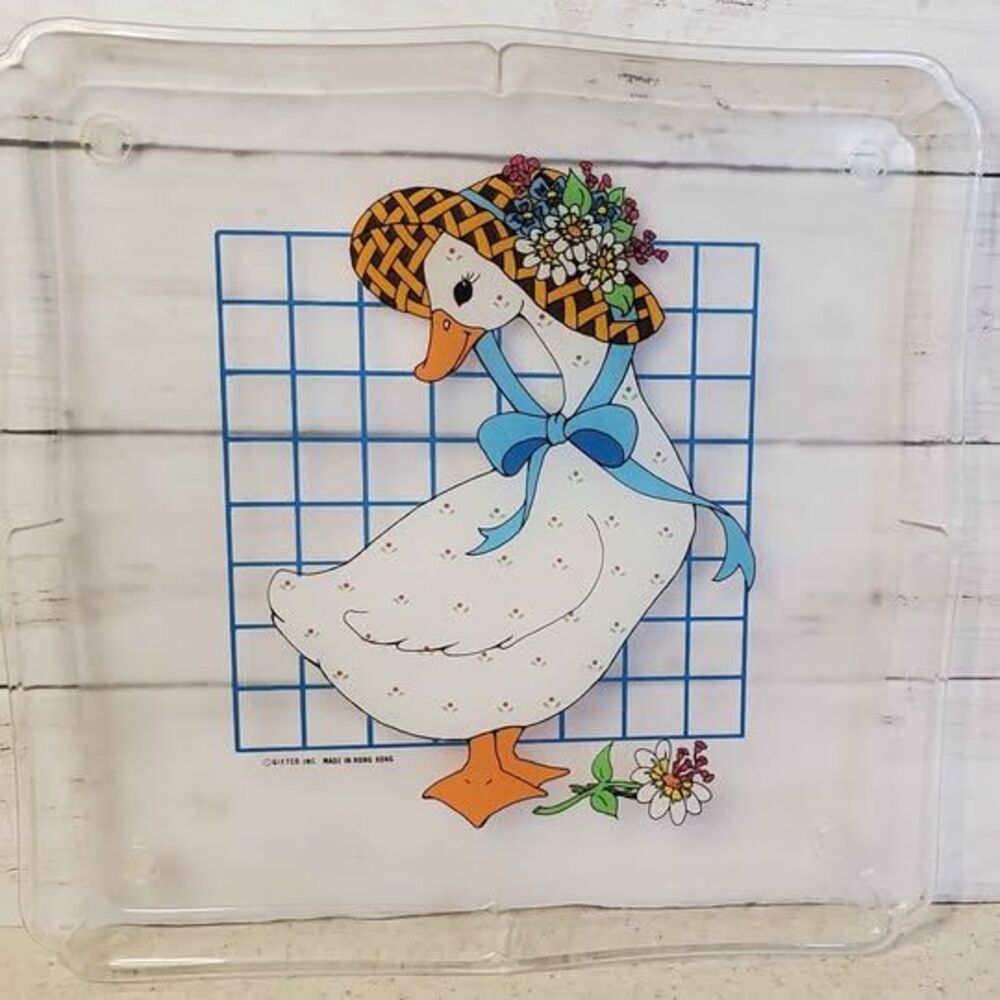 Vintage Cottagecore Goose Bonnet Serving Tray Clear Plastic 12x12 Grandmacore Ki